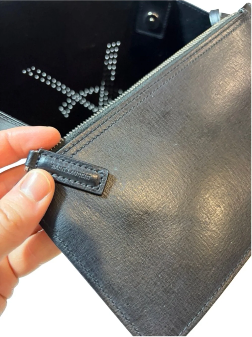 Saint Laurent Calfskin Perforated East West Shopping Tote Black Leather - Picture 13 of 16